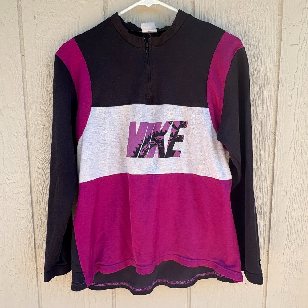 Vintage Nike Cycling Jersey Adult Medium Black Purple Quarter Zip Outdoor Y2K